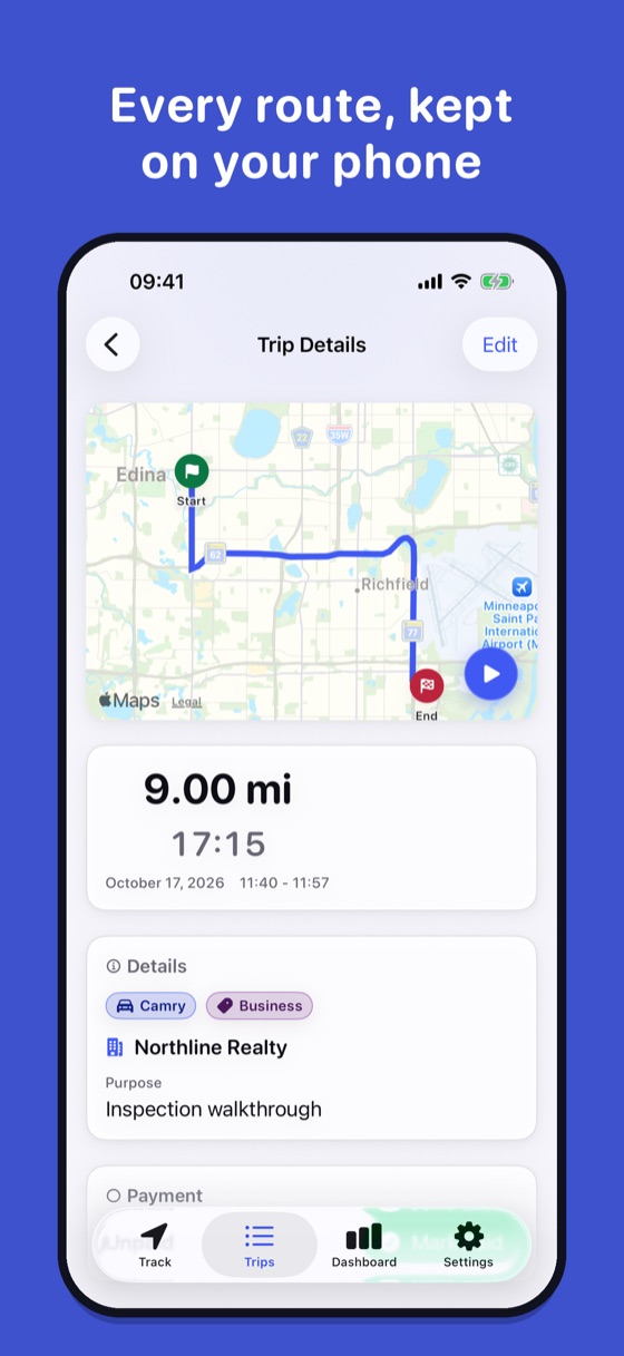 Trip detail with route map