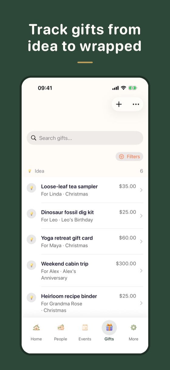 Gift list with status